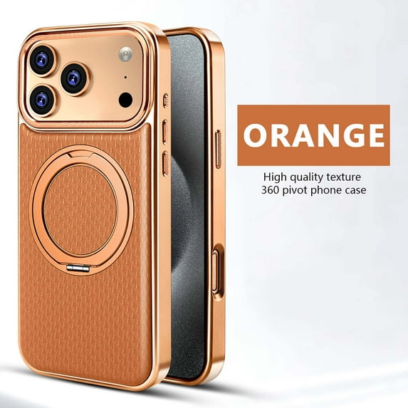 For iPhone 17 Pro Max Phone Case,Textured Back Design,With 360° Rotatable Ring Kickstand,Rugged Heavy Duty Shockproof Anti-fall Drop Protection Anti-Scratch Durable Phone Case Cover,Orange