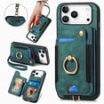 thumbnail image 1 of for iPhone 17 Pro Max Phone Case Wallet with Card Holder,PU Leather Flip Folio Case,RFID Blocking Ring Holder Kickstand Wrist Strap Magnetic Protective Women Men Cover,Green,For iPhone 17 Pro Max, 1 of 11