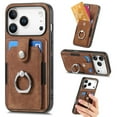 thumbnail image 1 of For iPhone 17 Pro Max Phone Case Wallet with Card Holder,PU Leather Metal Ring Buckle Holder Kickstand  Women Men Magnetic Cover,Brown,For iPhone 17 Pro Max, 1 of 8