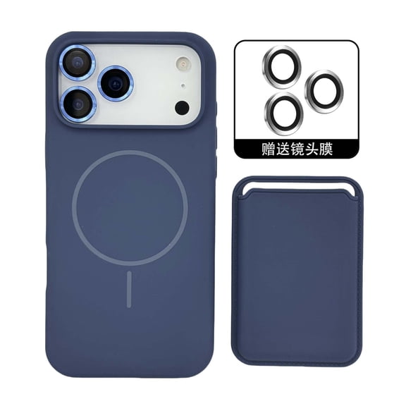 For iPhone 17 Pro Max Phone Case,With Magnetic Detachable Card Holder,Compatible with Mag-Safe,Built-in Lens Protector,Shockproof Anti-fall Drop Protection,Thin Fit Durable Phone Case,Darkblue