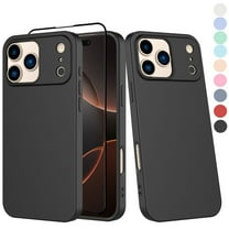 iPhone 17 Pro Max Phone Case,with Tempered Glass Screen Protector, Silicone Shockproof Phone Cover with Anti-Scratch Microfiber Lining, Black