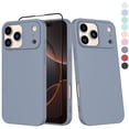 thumbnail image 1 of iPhone 17 Pro Max Phone Case,with Tempered Glass Screen Protector, Silicone Shockproof Phone Cover with Anti-Scratch Microfiber Lining,Gray, 1 of 10
