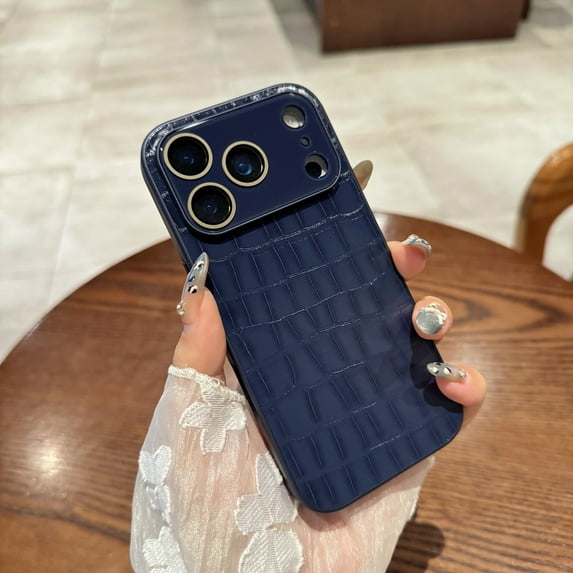 for iPhone 17 Pro Max Protective Case, Built-in Camera Lens Protector, PU Leather + PC Shock-Absorbent Anti-Scratch Non-Slip Slim Lightweight Wireless Charging Luxury Phone Cover, Darkblue