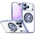 thumbnail image 1 of for iPhone 17 Pro Max Protective Clear Back Case with Built-in 360 Degree Rotating Grip Ring Kickstand, Shock-Absorbent TPU PC, Wireless Charging Compatible, Plating Magentic Anti-Scratch, Blue, 1 of 9