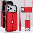 thumbnail image 1 of For iPhone 17 Pro Max RFID Blocking Protective Purse Wallet Case Magnetic Organ Style Flip Cover Multi-Card Slots Pocket With Detachable Shoulder Strap And Wrist Strap,Red,For iPhone 17 Pro Max, 1 of 8