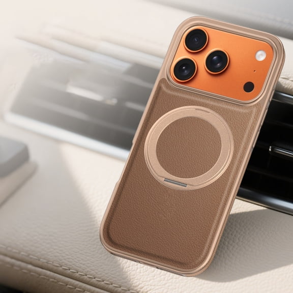 for iPhone 17 Pro Max Ring Stand Case, Protective Slim with Kickstand Shockproof Phone Case, Invisible Stand Lychee Texture Plain PU Leather Phone Cover Compatible for iPhone 17 Pro Max, Gold