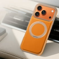 for iPhone 17 Pro Max Ring Stand Case, Protective Slim with Kickstand Shockproof Phone Case, Invisible Stand Lychee Texture Plain PU Leather Phone Cover Compatible for iPhone 17 Pro Max, Orange