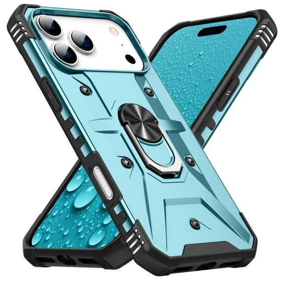 for iPhone 17 Pro Max Rugged Case, Shockproof Heavy Duty Protective Case with Ring Stand for iPhone 17 Pro Max Support Magnetic Car Mount Non-Slip Cover, Light Blue