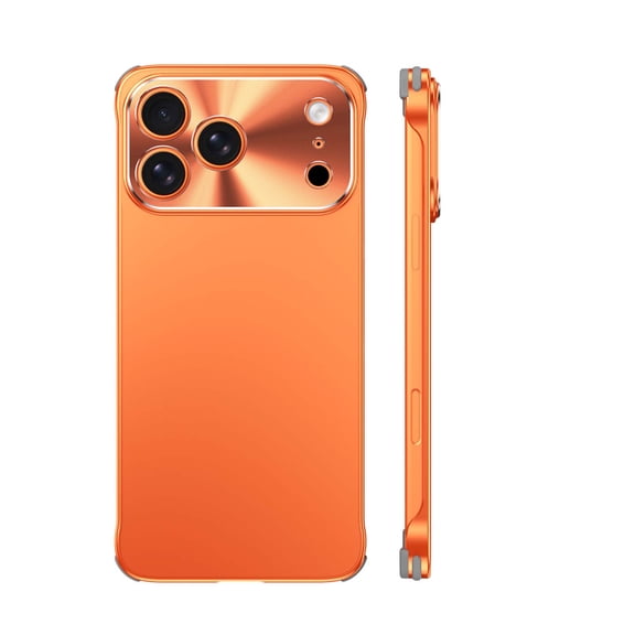 For iPhone 17 Pro Max Ultra Slim Borderless Phone Case,Hard PC + Metal Hybrid Pritection,Shockproof Glossy for Men Women Anti-scratch Anti-fall Protection,Rugged Thin Fit Phone Case,Orange