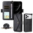 thumbnail image 1 of For iPhone 17 Pro Max Vintage Leather Wallet Case For Women Men Multi-Card Slots Hidden Button Pocket Detachable Shoulder Strap ,Shockproof Phone Case,Black,For iPhone 17 Pro Max, 1 of 8