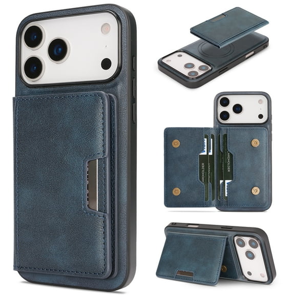 for iPhone 17 Pro Max Wallet Case, 2-in-1 Detachable Back Magnetic Cover & PU Leather Wallet Phone Case, with Folio Card Holders, Wireless Charging Case for iPhone 17 Pro Max, Blue
