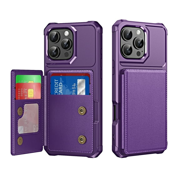 for iPhone 17 Pro Max Wallet Case, Built-in Card Holder, RFID Blocking, PU Leather Kickstand, Back Flip Magnetic Closure, Durable Shockproof Phone Cover for Women and Men, Purple