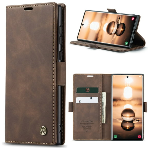 For iPhone 17 Pro Max Wallet Case Cash Pocket with [RFID Blocking] Retro Premium PU Leather Folio Strong Magnetic Closure,Flip Kickstand,Card Slots,Flip Book Style Cover,Coffee