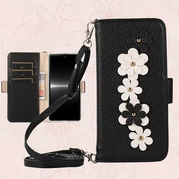 for iPhone 17 Pro Max Wallet Case with Credit Card Holder,Adjustable Strap Flip Kickstand Magnetic Clasp Protective Phone Cover,Black,iPhone 17 Pro Max-6.9"