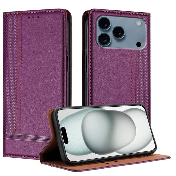 for iPhone 17 Pro Max Wallet Case with RFID Blocking Credit Card Slots, Luxury PU Leather Purse Cover with Kickstand Shockproof Protective Case for iPhone 17 Pro Max, Purple