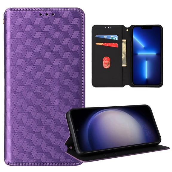 For iPhone 17 Pro Max Wallet Case with RFID Blocking ID Credit Card Holder, Luxury Diamond Patterned Shiny PU Leather Magnetic Folio Book Flip Kickstand Shockproof Phone Case, Purple