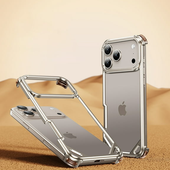 for iPhone 17 Pro Metal Bumper Case, No Backplane Design, Aluminum Frame Slim Fit Cover, Compatible with Mag-Safe, Four Corners Shockproof Drop Protection for iPhone 17 Pro, Titanium
