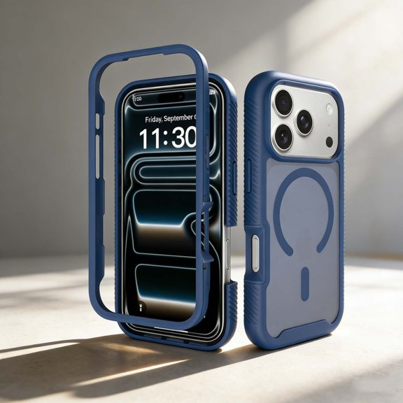 For iPhone 17 Pro Phone Case,2-in-1 Heavy Duty Shockrpoof Protection,Compatible With Wireless Charging,Skin-Friendly Matte Translucent Back,Non-Slip Durable Rugged Phone Case,Blue