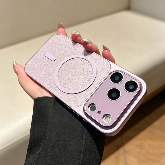 For iPhone 17 Pro Phone Case,Built-in Lens Camera Protector,Compatible with Mag-Safe,Sparkle Bling Shiny Sparkly Cute Girly Glitter Back Design,Shockproof Anti-fall,Phone Case,Purple