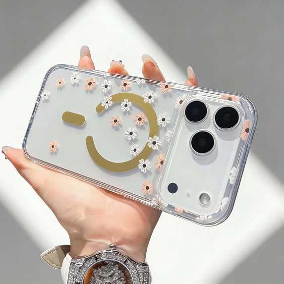For iPhone 17 Pro Phone Case,Compatible With Mag-Safe,Elegant Colorful Floral Print Pattern,Transparent Back,PC + TPU Hybrid Shockproof Anti-fall Non-Slip Drop Protection,Phone Case,A