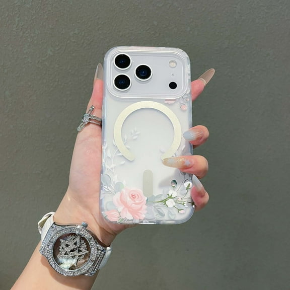 For iPhone 17 Pro Phone Case,Compatible with Mag-Safe,Ultra Slim Shockproof Protection,Elegant Floral Print Design,Matte Translucent Anti-Scratch Thin Fit Durable Phone Case,C