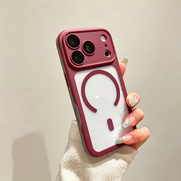 For iPhone 17 Pro Phone Case,Compatible with Wireless Charging,Two-Color Design,Crystal Transparent Back,Built-in Camera Lens Protector,Ultra Slim Shockproof Non-Slip phone Case,Winered