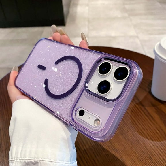 For iPhone 17 Pro Phone Case,Cute Bling Glitter Transparent Back,Compatible with Mag-Safe,For Women Girls,Ultra Slim Anti-Scratch Shockproof Protection,Rugged Durable Phone Case,Purple