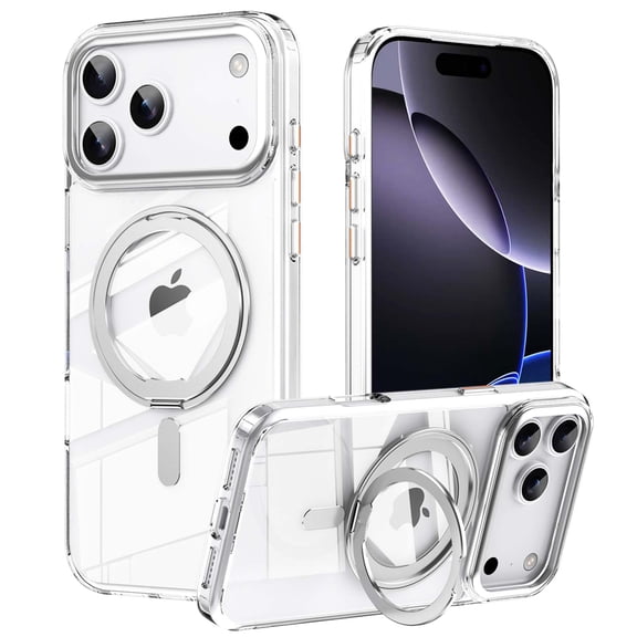 For iPhone 17 Pro Phone Case,With 360° Rotatable Ring Kickstand,Ultra Slim Shockproof Anti-fall Anti-Scratch Protection,Rugged Drop Protection Durable Thin Fit Phone Case Cover,Clear