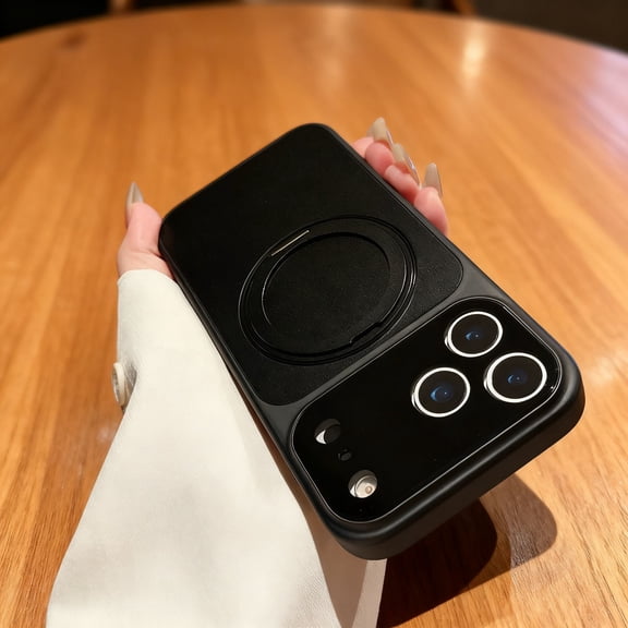 For iPhone 17 Pro Phone Case,With Contractile 360° Rotatable Ring Kickstand,Compatible with Mag-Safe,Ultra Slim Shockproof Anti-fall Drop Protection,Rugged Durable Phone Case,Black