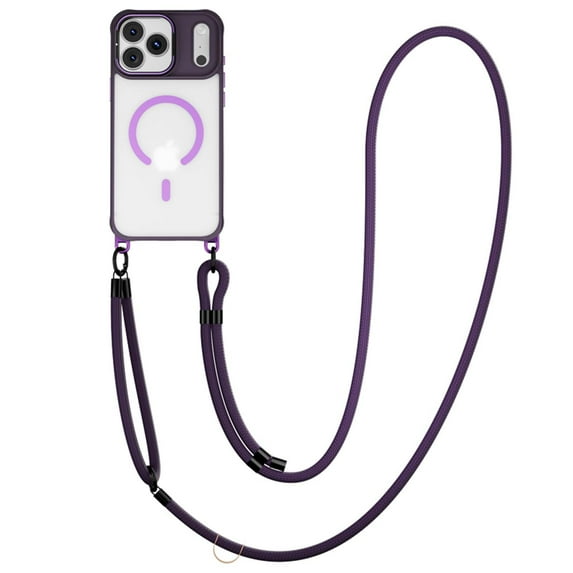 For iPhone 17 Pro Phone Case,With Contractile Lens Ring Kickstand,Anti-fingerprint Matte Translucent Back,With Detachable 8mm Lanyard,Fit For Mag-Safe,Shockproof Anti-fall Phone Case,Purple
