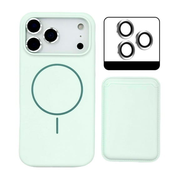 For iPhone 17 Pro Phone Case,With Magnetic Detachable Card Holder,Compatible with Mag-Safe,Built-in Lens Protector,Shockproof Anti-fall Drop Protection,Thin Fit Durable Phone Case,Cyan