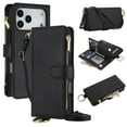 thumbnail image 1 of For iPhone 17 Pro RFID Blocking Protective Purse Wallet Case Magnetic Flip Cover Multi-Card Slots Zipper Pocket With Metal Ring Buckle Detachable Shoulder Strap And Wrist Strap Phone Case,Black, 1 of 7