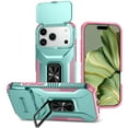thumbnail image 1 of For iPhone 17 Pro Slim Fit Shockproof Hybrid with Slide Camera Cover & Rotated Ring Kickstand, [Military-Grade] Phone Case For iPhone 17 Pro 6.3",Pink Green,For iPhone 17 Pro, 1 of 7