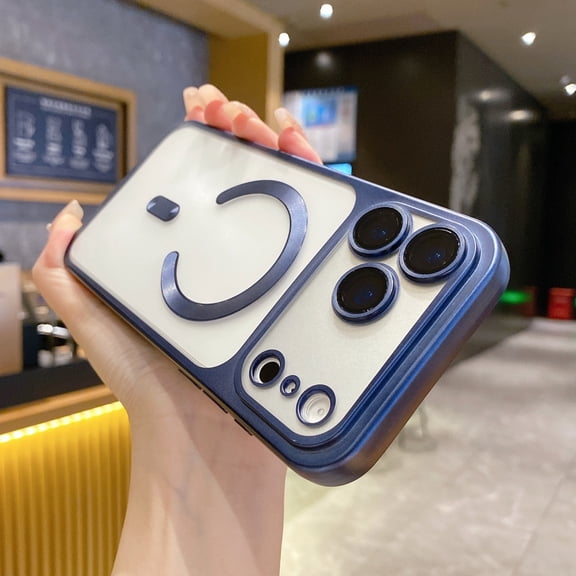 for iPhone 17 Pro Transparent Magnetic Case, Soft TPU Shockproof Anti-Scratch Protective Wireless Charging Camera Lens Protector Girls & Women Cover for iPhone 17 Pro, Darkblue