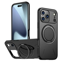 For iPhone 17 Pro Ultra Slim Hybrid TPU PC Protective Cover with Metal Rotation Holder , Compatible MagSafe, Military Grade Shockproof Phone Case Cover,Black,For iPhone 17 Pro