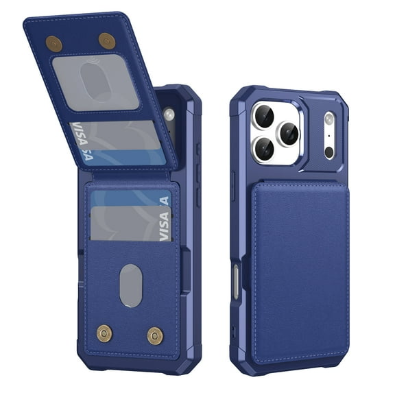 for iPhone 17 Pro Wallet Case, Built-in 4 Card Holders Kickstand Purse Cover, Military Grade Enhanced Corners Drop Protection, Rugged Protective Case for iPhone 17 Pro, Darkblue