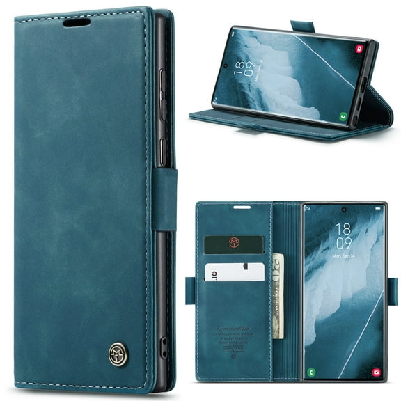 For iPhone 17 Pro Wallet Case Cash Pocket with [RFID Blocking] Retro Premium PU Leather Folio Strong Magnetic Closure,Flip Kickstand,Card Slots,Flip Book Style Cover,Blue