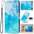 thumbnail image 1 of For iPhone 17 Pro Wallet Case with Credit Card Holder [RFID Blocking] Marble Patterned PU Leather RFID Blocking Folio Flip Kickstand Magnetic Clasp Phone Cover for Women Men,Blue, 1 of 7