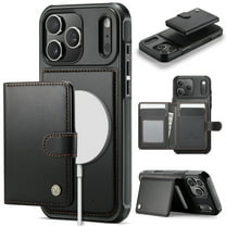 for iPhone 17 Pro Wallet Case with Detachable Magnetic Card Holder, PU Leather   TPU, RFID Blocking Kickstand 2-in-1 Shockproof Drop Protective Phone Case with Magnetic Buckle, Black