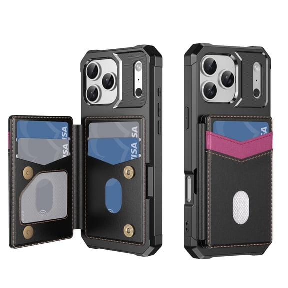 for iPhone 17 Pro Wallet Case with RFID Blocking Card Holder,Premium PU Leather Back Flip Kickstand Drop Protective Shockproof Rugged Cover Case Women Men For iPhone 17 Pro,Black