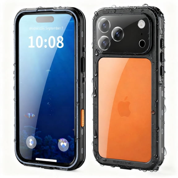 For iPhone 17 Pro Waterproof Case, With Build in Screen Protector IP68 Waterproof Full Body Protective Wireless Charging Anti-Scratch Phone Case with Hand Strap for Apple iPhone 17 Pro 6.3", Black