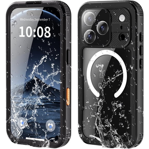 For iPhone 17 Pro Waterproof Case Compatible with MagSafe, Magnetic Waterproof Full Body IP68 Underwater Case Built-in Screen Protector Military Grade Shockproof Cover for Men Women