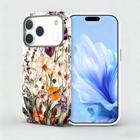 for iPhone 17 Pro max Case,Wireless Charging Compatible,iphone AIR Dual-Layer - Soft Silicone Inner + Hard Outer Shell,,Protective Phone Cover for Women -Marble glass flower pattern