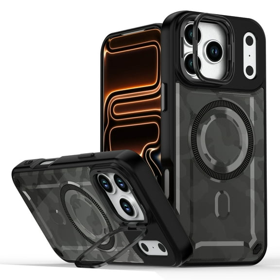 for iPhone 17 Protective Rugged Case with Adjustable Camera Magnetic Kickstand, Luxury Shockproof Hybrid TPU + PC Ultra Slim Portable Phone Case Cover, Compatible with MagSafe, F