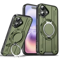 for iPhone 17 Rugged Grip Phone Case Compatible with MagSafe, 360 Rotating Ring Holder Stand Magnetic Case, Military-Grade Protection Anti-Scratch Anti-Slip Shockproof Cover,Armygreen