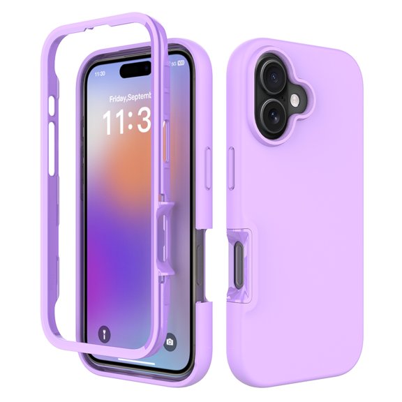 For iPhone 17 Rugged Phone Case,Hybrid 2-in-1 Heavy Duty Design,Lightweight Shockproof Anti-fall Anti-Scratch Protection,Glossy Non-Slip Rugged Durable Sturdy Phone Case Cover,Purple