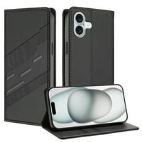 for iPhone 17 Wallet Case with 2 Card Slots & Cash Pocket, Premium PU Leather Classic Kickstand Full Body Protective Ultra Slim Shockproof Folio Flip Case for Women and Men, Black