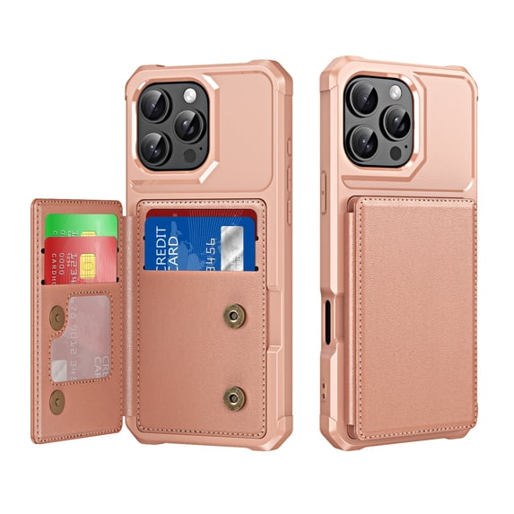 for iPhone 17 Wallet Case with Card Holder Premium PU Leather RFID Blocking Design iPhone 17 Back flip Rugged case for Women Men Magnetic Clasp Kickstand,Rosegold