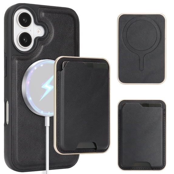 For iPhone 17 Wallet Case Magnetic Card Holder, Compatible with Magsafe, RFID Blocking 2 in 1 Detachable Kickstand Back Flip Vintage Leather Shockproof Case for Women Men,Black