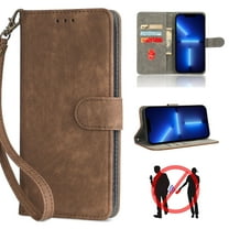 for iPhone 17 Wallet Case with RFID Blocking Credit Card Holder, PU Leather Wrist Strap Flip Kickstand Shockproof Cover Women Men for iPhone 17, Brown